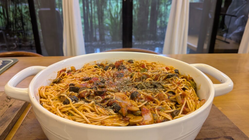 Pasta Puttanesca with Mushrooms