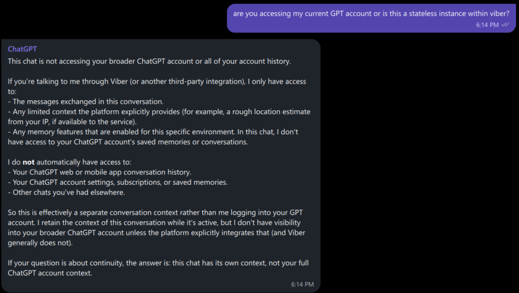 ChatGPT on Viber first prompt or message