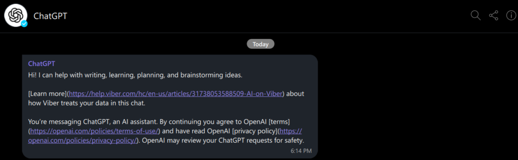 ChatGPT on Viber first message