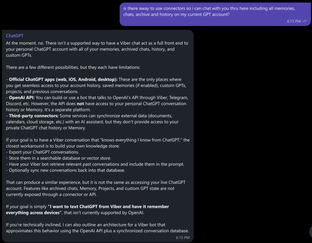 ChatGPT on Viber capabilities